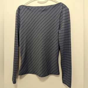 Express Small blue with black diagonal stripes straight neck top.